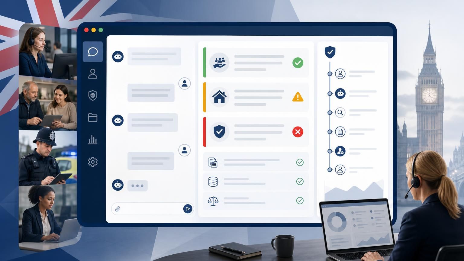 Using hybrid AI live chat to automate first‑line eligibility checks (benefits, housing, regulated services) with auditable RAG grounding and human oversight for UK public sector and regulated organisations.