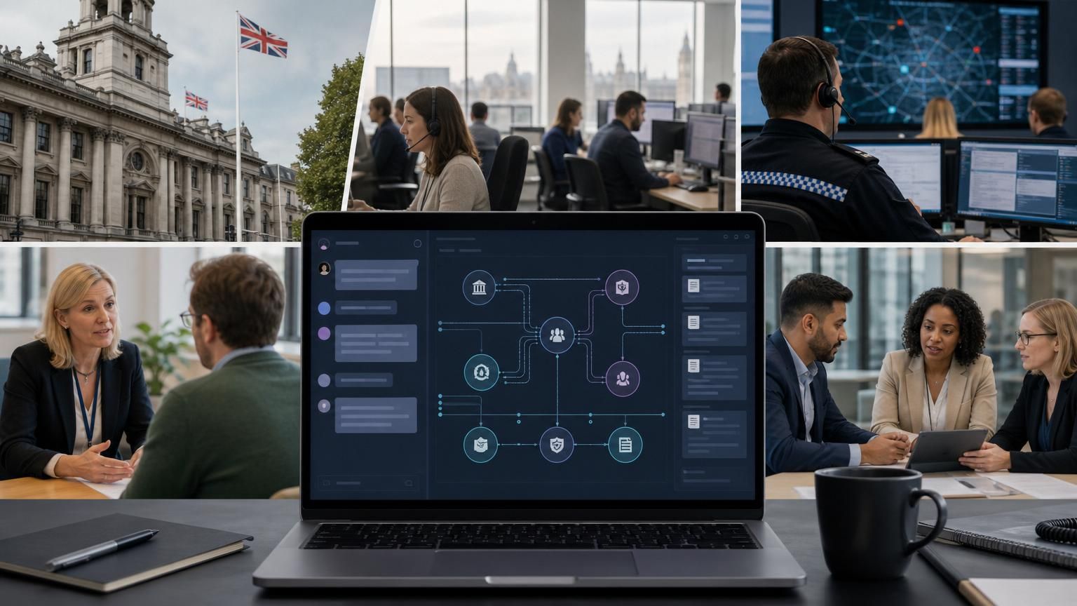 Using hybrid AI live chat as an orchestration layer to coordinate multi-agency UK public-sector and regulated case workflows while preserving UK hosting and auditability.
