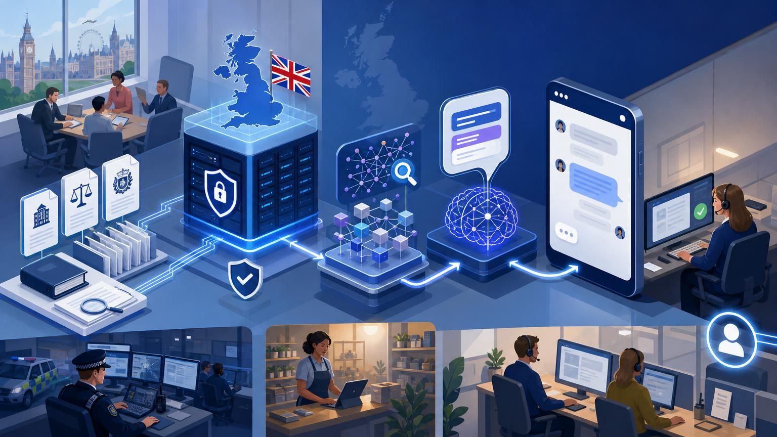 Deploying UK-hosted hybrid AI live chat that combines RAG grounding with human handoff to transform regulated support channels